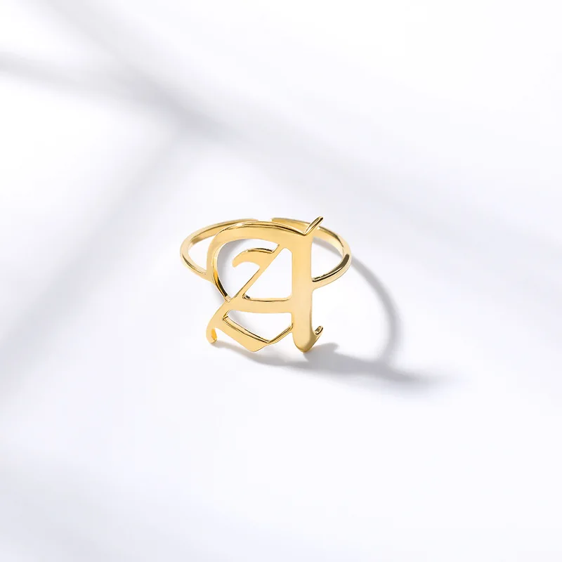 

Vintage Classic Ancient English A-Z Initials Rings Women Trendy Simple Stainless Steel Letter Ring Jewelry Wholesale 2021, Gold color