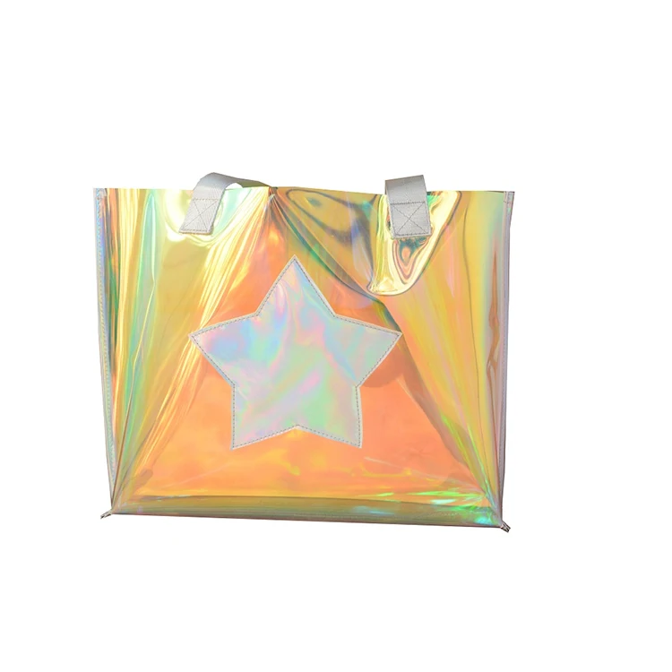 

2021 new laser handbag jelly pvc beach star holographic shopping tote bag