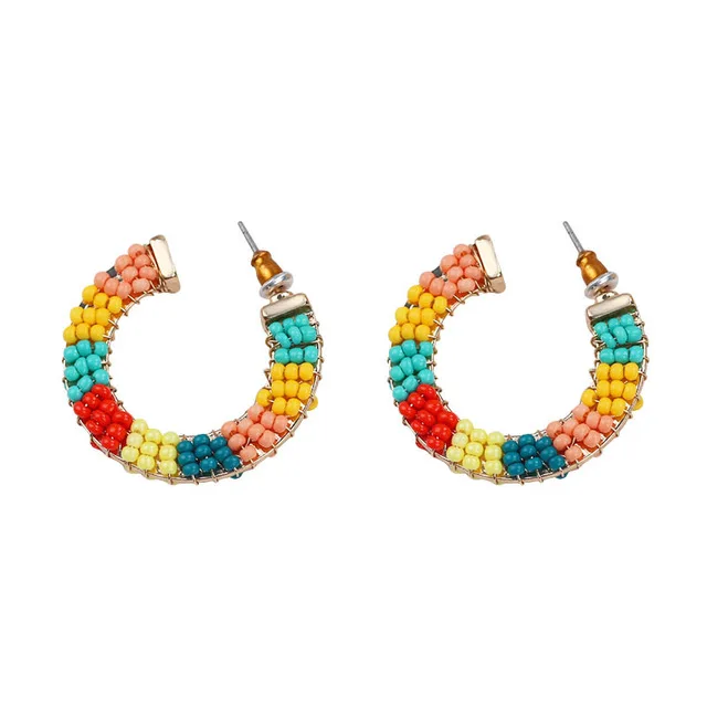 

C Shaped Rainbow Beads Stud Earrings, As picture show