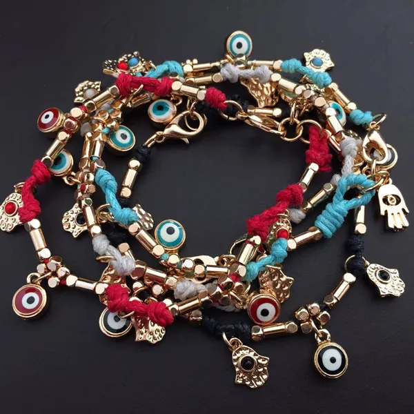 

2022 New Arrival Handmade Woven Hand Of Fatima Friendship Bracelet Boho Women Colorful Evil Eye Charm Bracelet