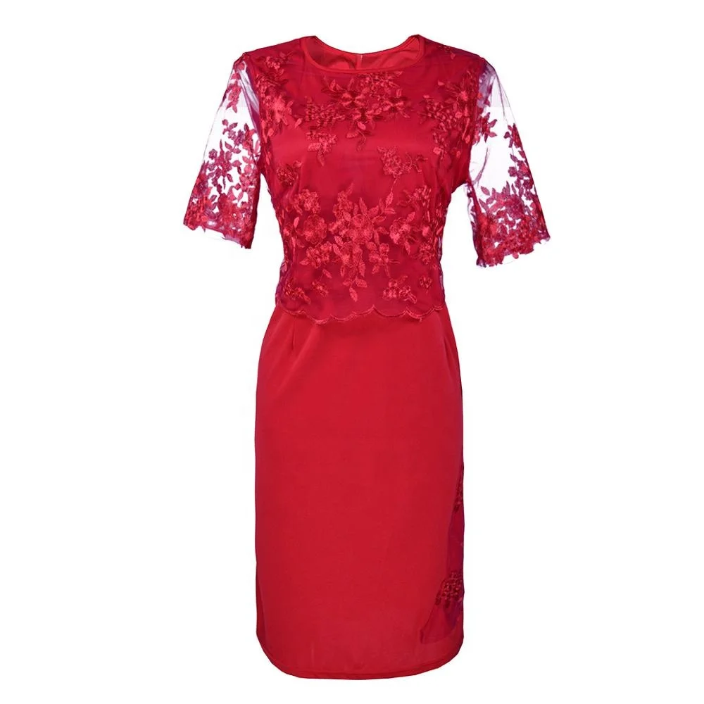 

In Stock Slim 2 Pieces Set Oversized Lace Patchwork Wrap Lady Career Dress
