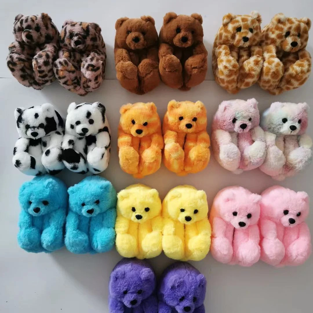 

Wholesale Bear Slipper Furry Women's Slippers Children Faux Fur Slides  Outfit Kids Teddy Bear Slippers Shoes, As picture show or customized