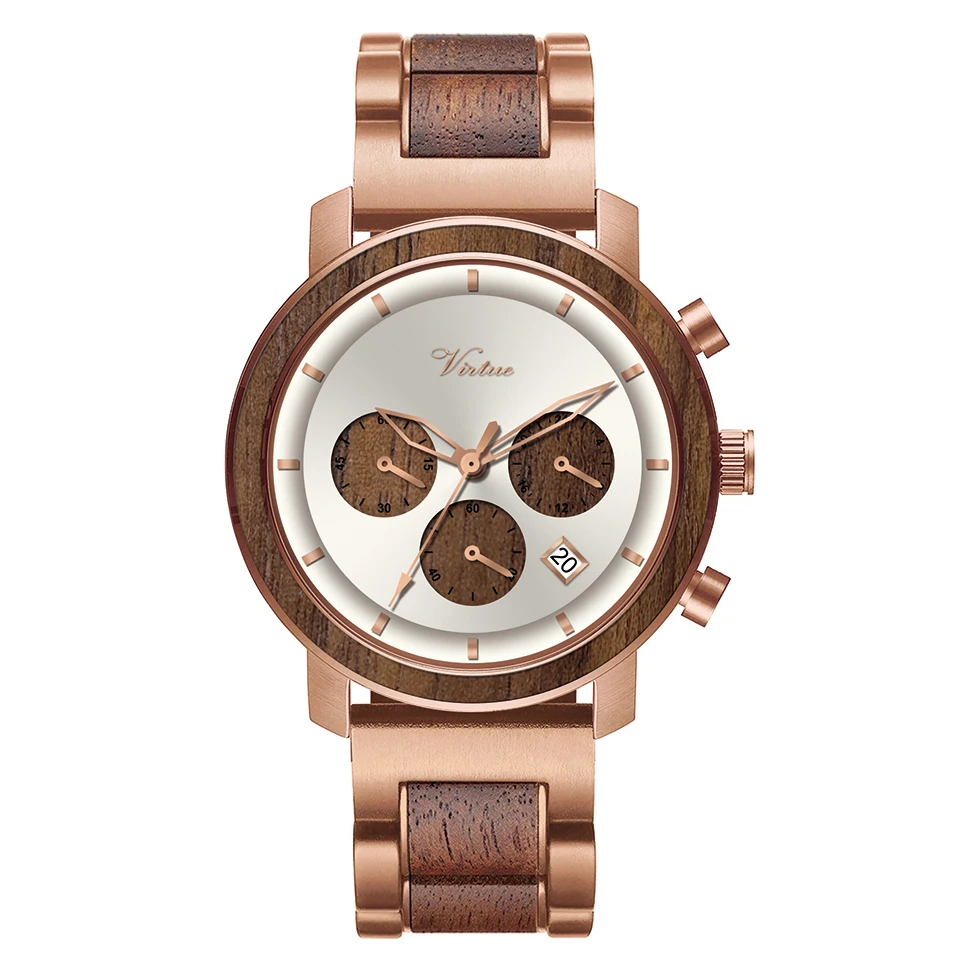 

Dropshippi Design Custom LOGO Sandal Japanese Chronograph Quartz Movement Luxury Stainless Steel Wood Watches Wooden Wrist Watch