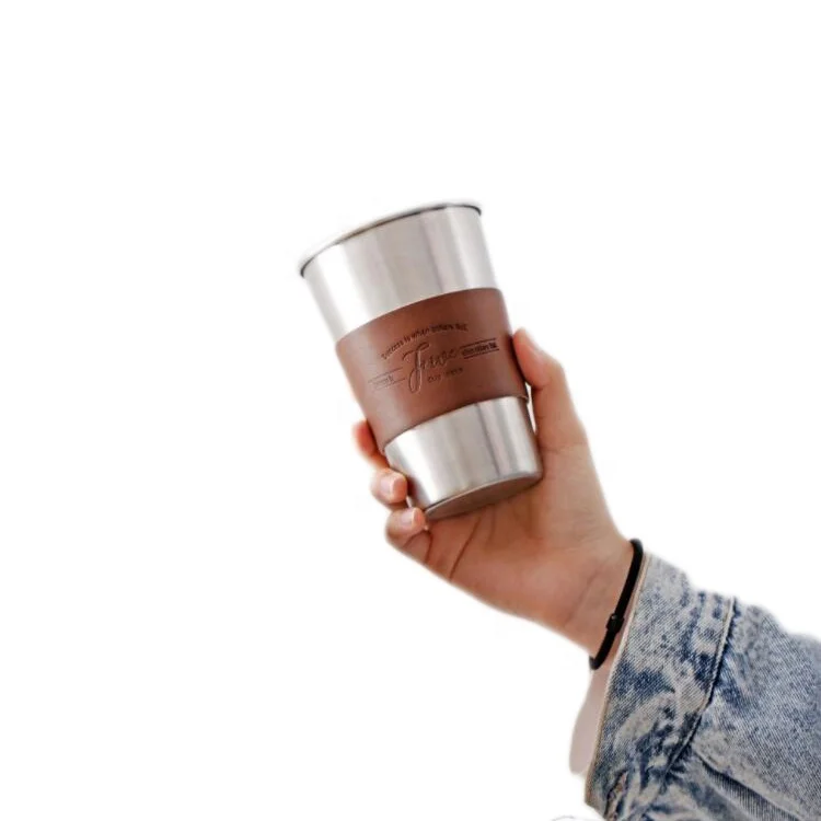 

New Products Portable Stainless Steel Travel Coffee Cup Drinking Water Bottles With Leather Cup Cover, Color
