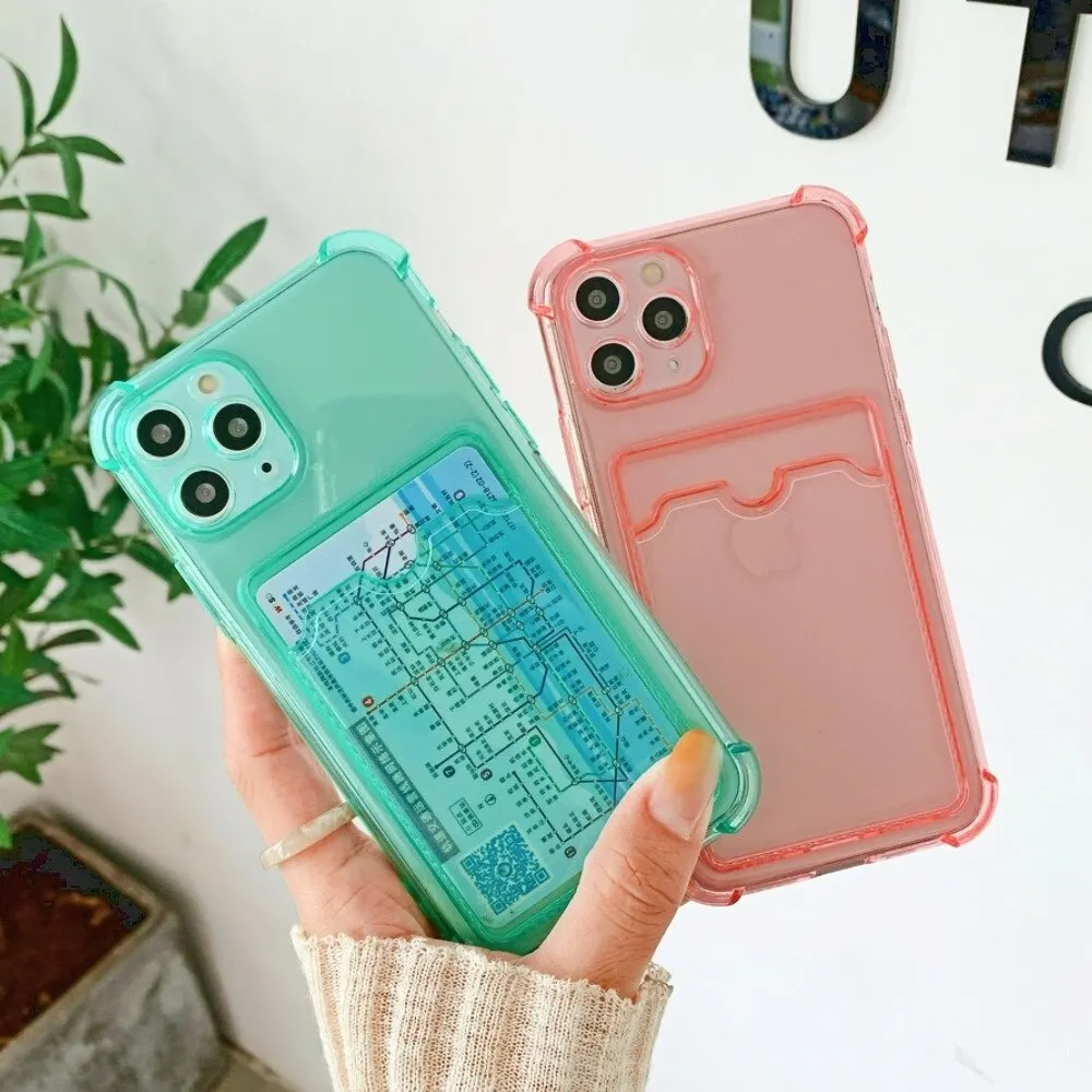 

Fashion TPU Transparent Candy Color Shockproof Bumper Phone Case For iPhone 12 11 Pro Max X XS 7 8p Mobile Phone Card Bags Cover