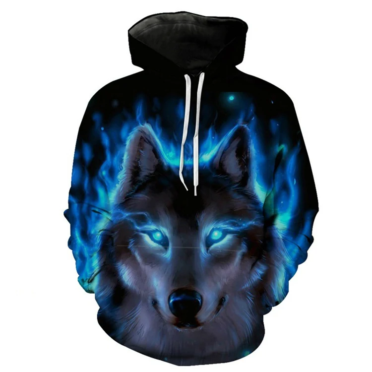 

Wholesale Fashion 3D Digital Print Wolf Cheap Custom Men's Hoodies Sweatshirt Pullover Hoody Polyester Drop Shipping, Customized color