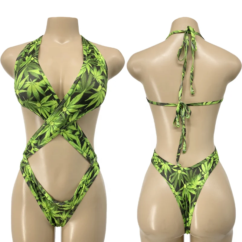 

Vadulyer Wholesale Hemp leaf pattern Performance Stripper outfits, Picture