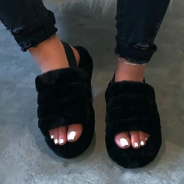 

Fur Slides For Women Indoor House Plush Slippers 2021 Fashion Women Flat Warm Winter Fluffy Slippers Shoes Fuzzy Slippers