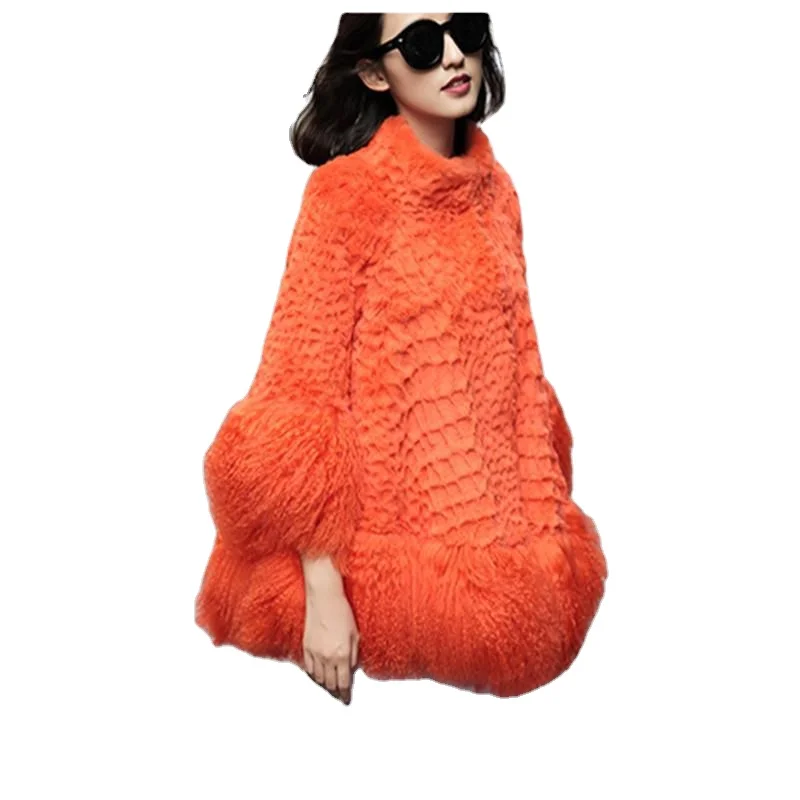 

Mexico Style Plus Size Mongolia Rabbit Fur Coats Women Colored Real Fur Long Coat