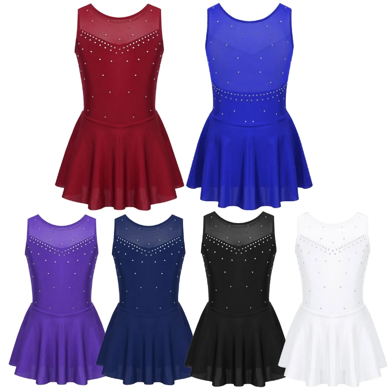 

Wholesale Girls Ice Skating Performance Clothes Sleeveless Rhinestone Ballet Dance Leotard Dress