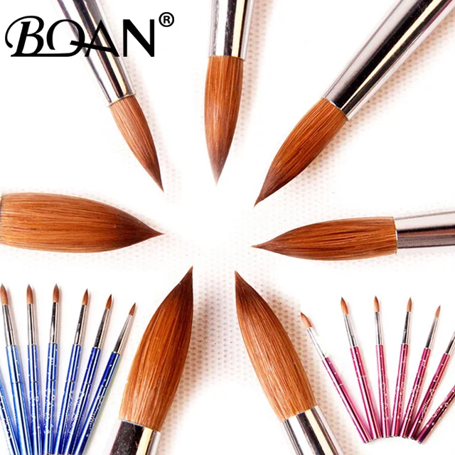 

BQAN OEM Acrylic Gel Polish Nail Brushes for Nail Art Metal Handle Manicure Supplies Sable Kolinsky Acrylic Brushes #2-#24, Pink/purple/blue