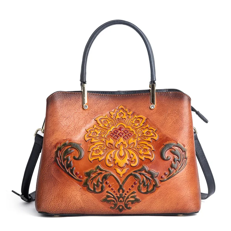 

High Quality Luxury Women Vintage Flowers Embossed Fashion Hand Bags Designers Brand Customizable Embroidered Luxury Tote Bag, Wine,black