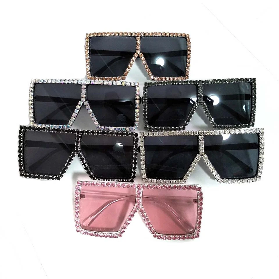 

FEIYOU Brand Designer Oversized 2021 diamond Rhinestone Sunglasses Women, rhinestones Fashion Shades crystal Glasses sunglasses, Customized color