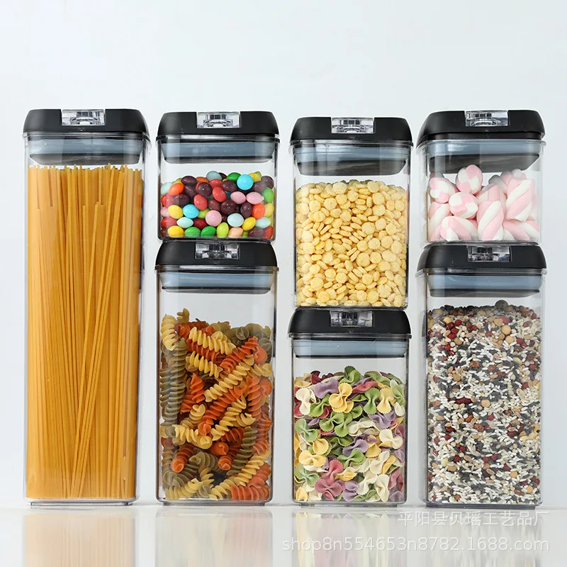 

Clear plastic 7-Piece Set Air Tight Easy Open Lids Cereal Seal Pot Dry Food Storage Containers for Pantry Organization