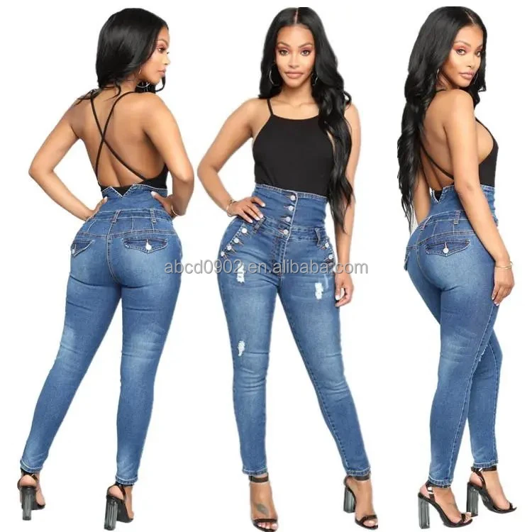 

Hot selling large size women's slim jeans China factory discount wholesale price