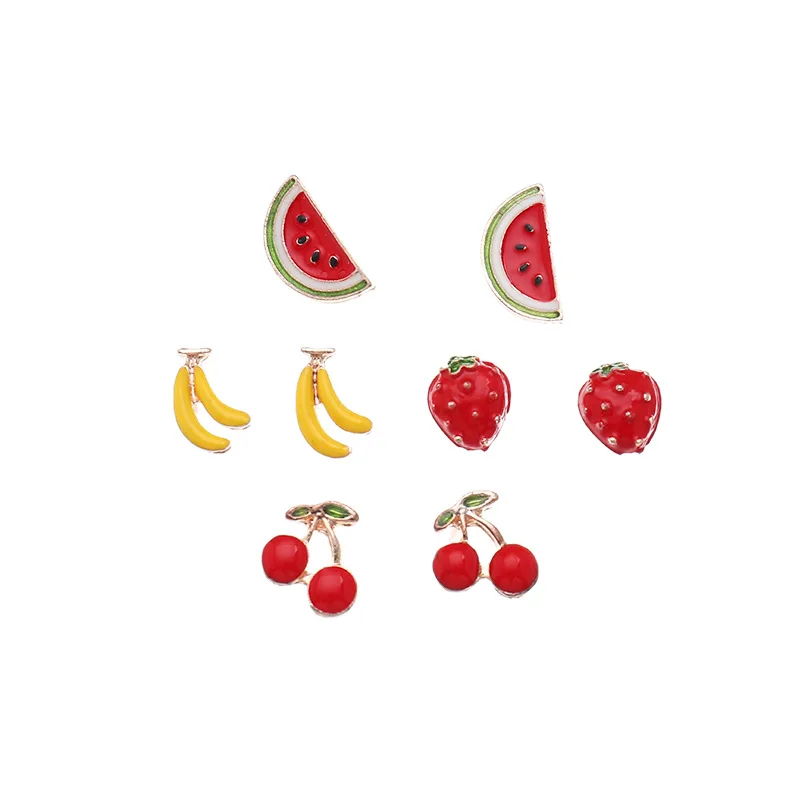 

Summer 18K Gold Plated Colorful Enamel Strawberry Lemon Stud Earrings Small Cute Fruit Stud Earrings