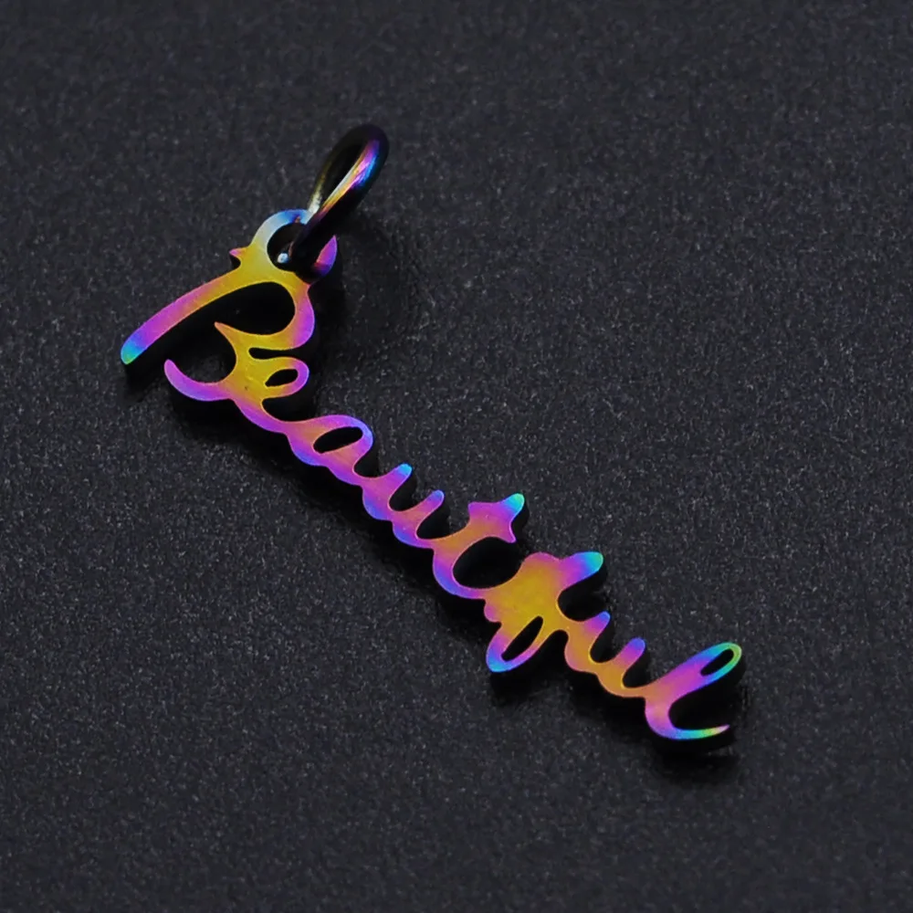 

Hollowed Colorful English Letter Pendant Fashion Stainless Steel Jewelry Accessories Diy Color Pendant 5Pcs/Bag