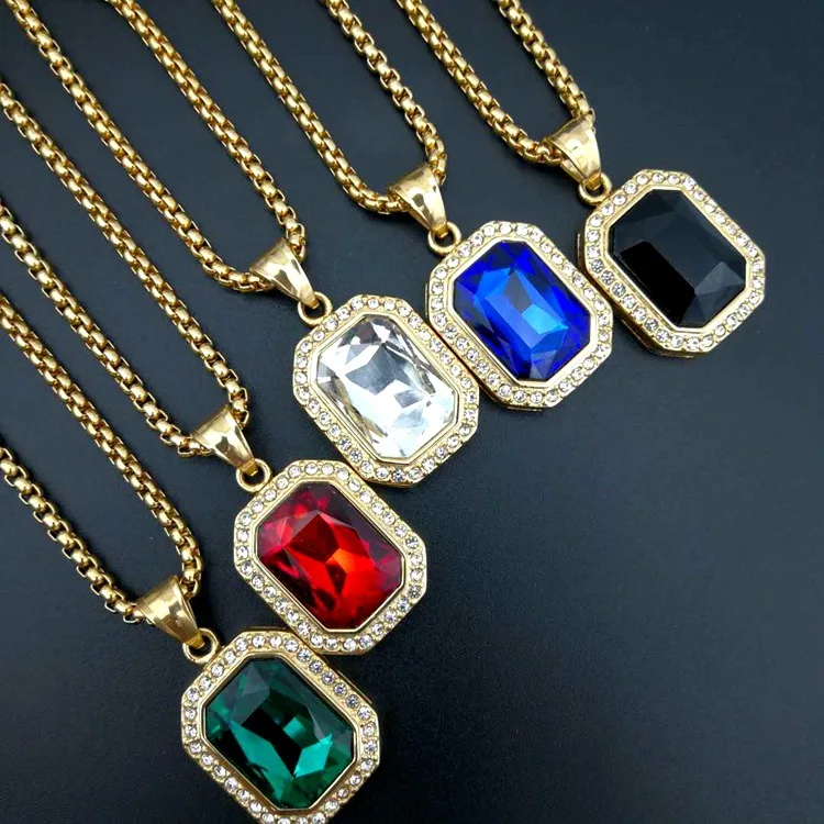 

Men Women Stainless Steel Jewelry Square Stone Pendant with 60cm Chain Necklace, Vacuum plated ip