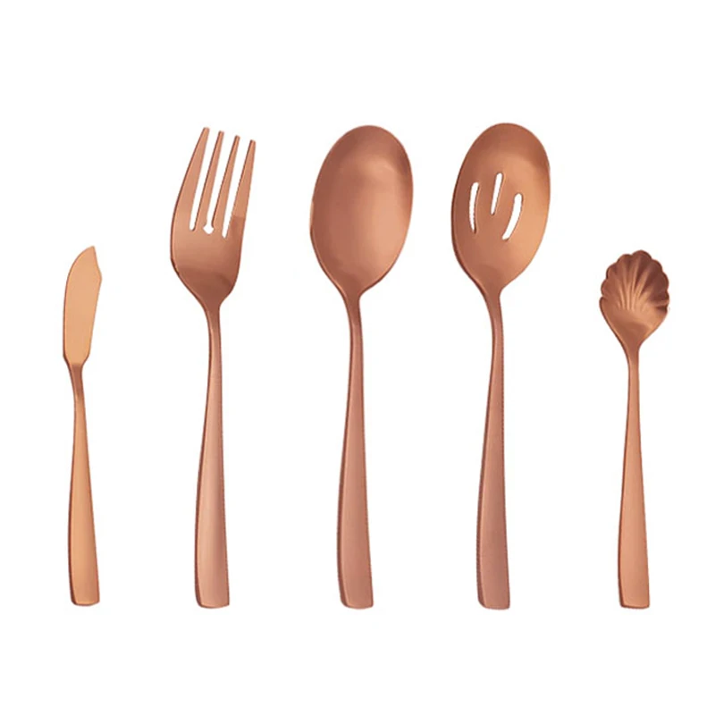 

Rose Gold Stainless Steel Serving Utensils Matte Polish Cutlery Set For Restaurant