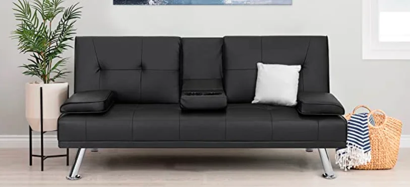 Cup Holders Convertible Futon Tufted Split Back Sofa Bed Foldable Metal Frame Massage for Living Room supplier