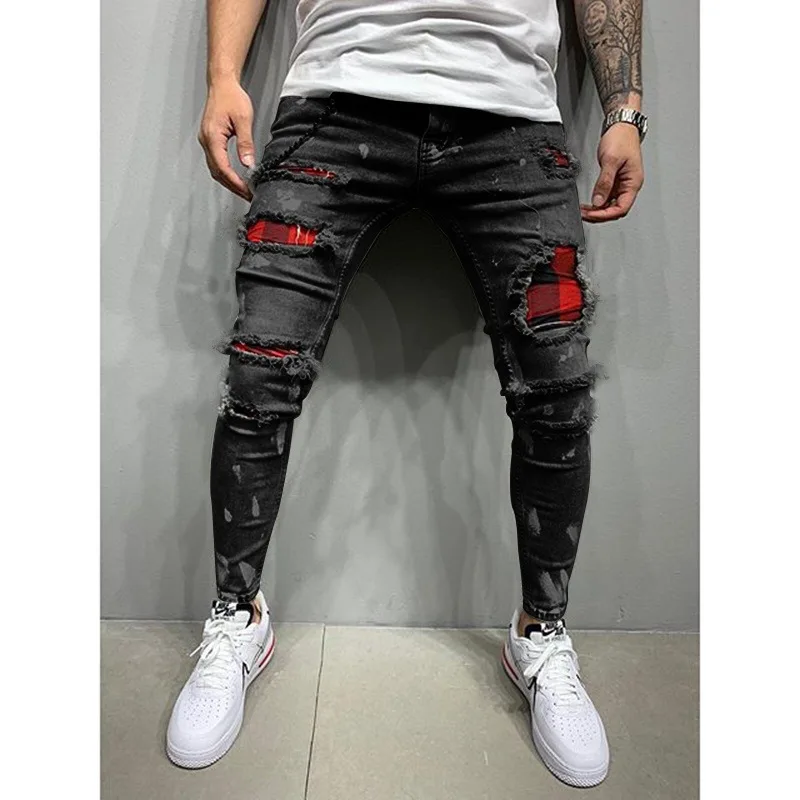 

New mens summer slim fit ripped feet pants new men's paint jeans