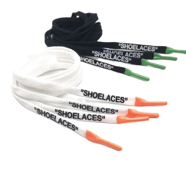 

Coolstring Signed Jointly Cotton Flat Printed "SHOELACES" With Silicon Tips Silk Printing Shoe Laces White Black For Sneakers Gif, Black,white,support customized color
