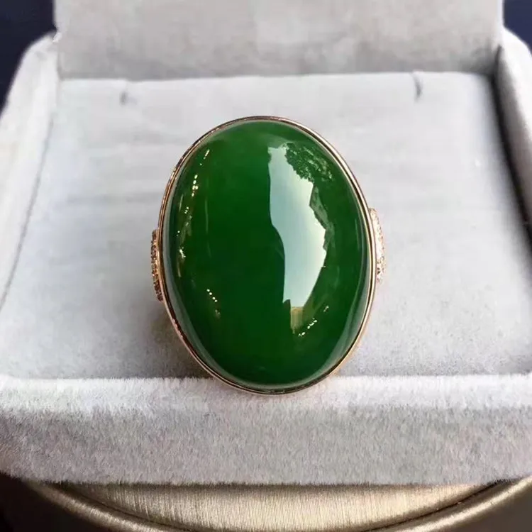 

wholesale beautiful jade gemstone jewelry gift 18k gold 20x25mm natural spinach green hetian jasper ring