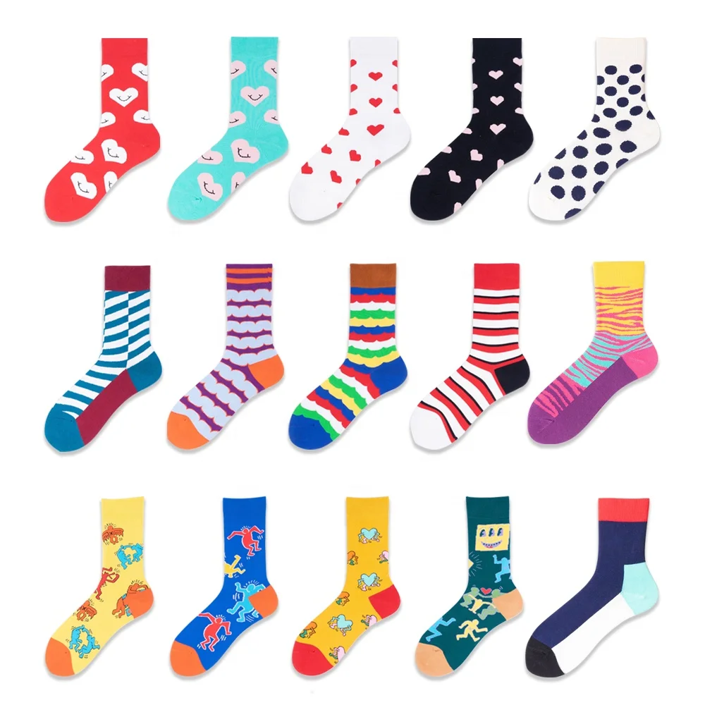 

China Manufacturer Custom OEM Colorful Designer Combed Cotton Happy Crew Socks For Men Design Own Socks