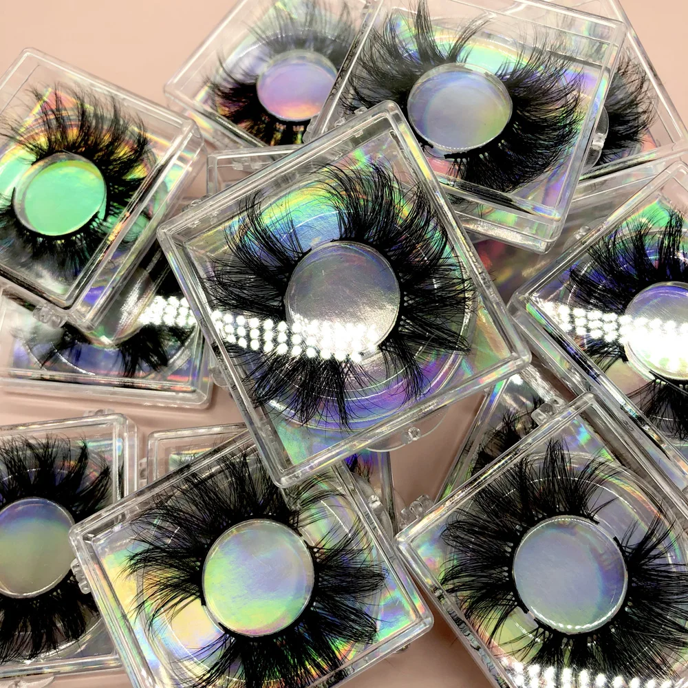 

High quality lashes 25 mm 3d mink custom full strip lashes with clear band sliding custom lash box, Black color