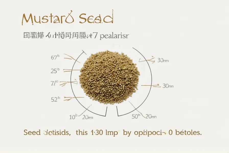 Scientific illustration showing proper technique for measuring mustard seeds using digital calipers with measurement indicators