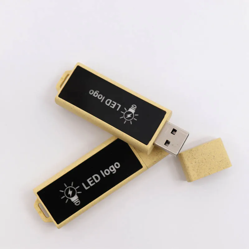 

wheat eco friendly usb flash drive light up logo plastic bulk wooden thumb memory stick 4gb 8gb 16gb 32gb pen drive wholesale