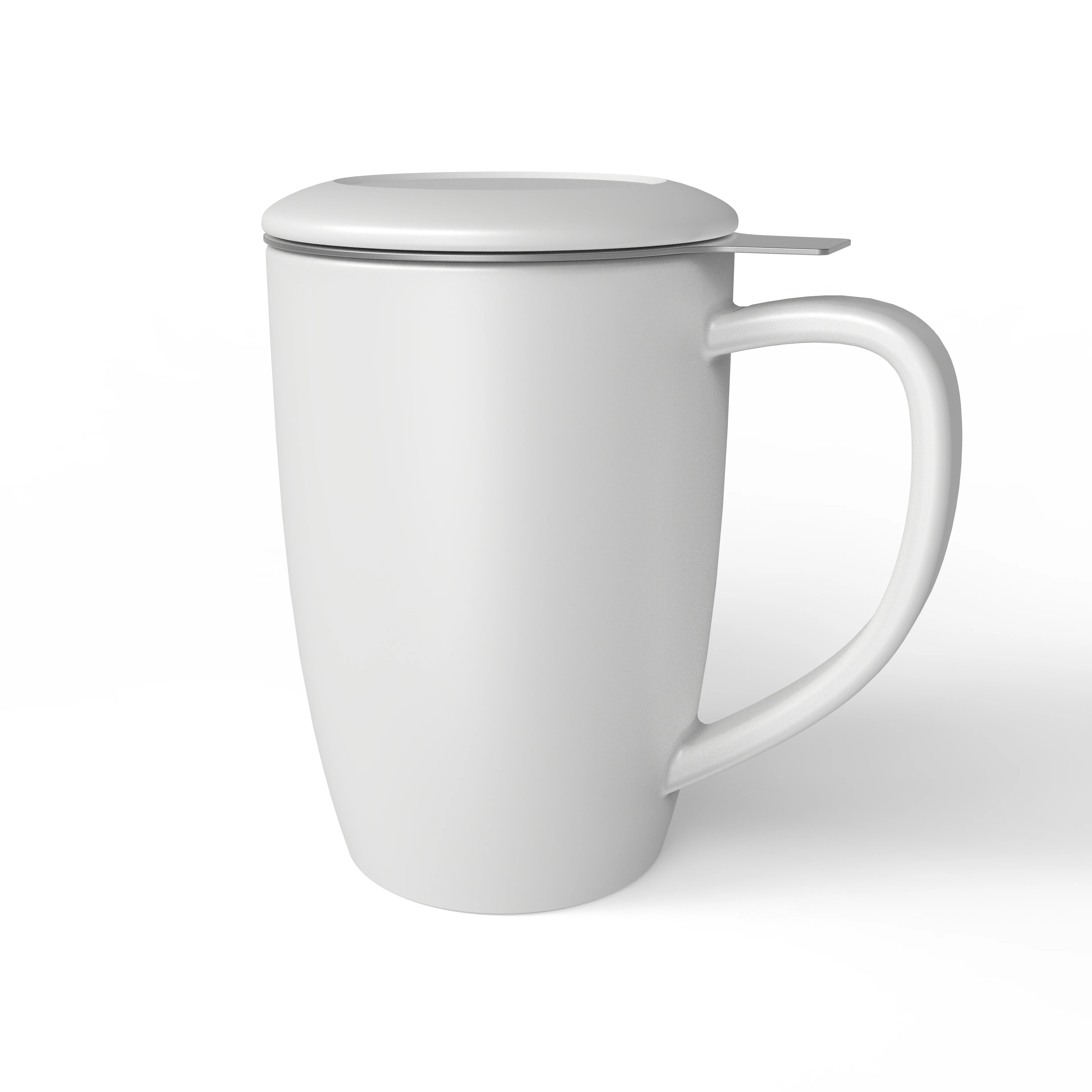 

White modern porcelain ceramic handle lid stainless steel filter coffee cup mug