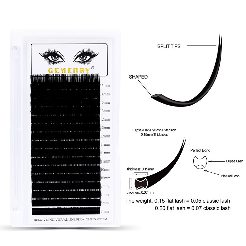 

CD Curl Matte Ellipse Flat Eyelash Extensions Individual Mink Soft Flat Lash Split Tips Ellipse Shaped False Eyelash Extentions