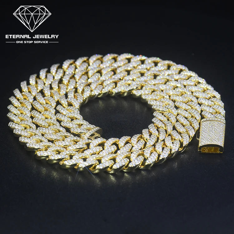 

Factory Custom Men Iced out 22inch Solid S925 10K 14K 18K Gold Yellow 10mm Moissanite Diamond Cuban Chain Hiphop Tennis Necklace