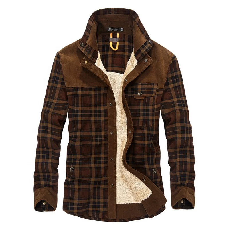 

Military Jaqueta Men Casual Shirts Winter Wool Fleece Thick Warm Male Plaid Corduroy outdoor Coat Jacket