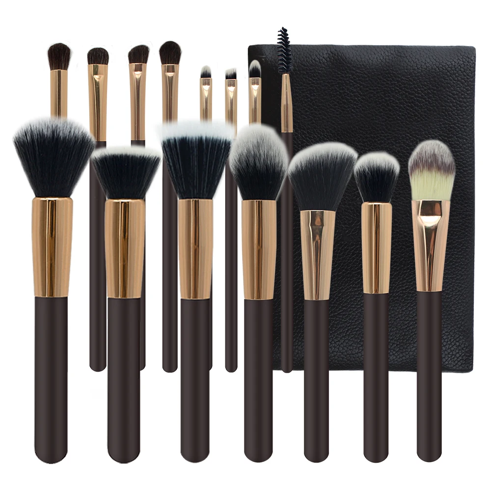 

HMU Coffee Gold Luxury Kit Professional Natural Pony Hair And Synthetic Hair Kabuki Make Up Brush Set