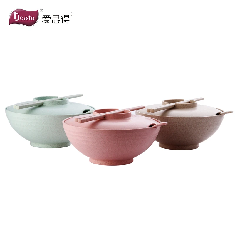 

LOGO Customized BPA Free Wheat Straw Ramen Bowl Pasta bowl Plastic Bowl With Lid