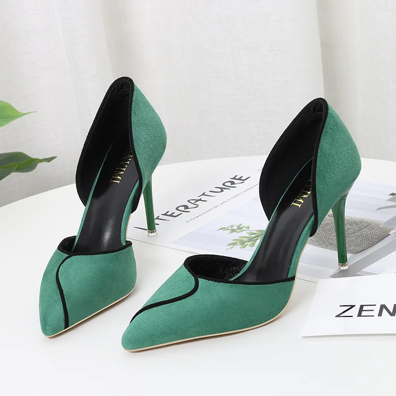 

Italy Party High Heels Faux Suede Block High Heeled Shoes Ladies Pumps Stiletto