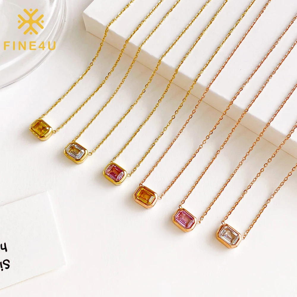 

Non Tarnish Delicate Women Jewelry 14K Gold Plated Stainless Steel Square Cz Stone Zircon Necklace