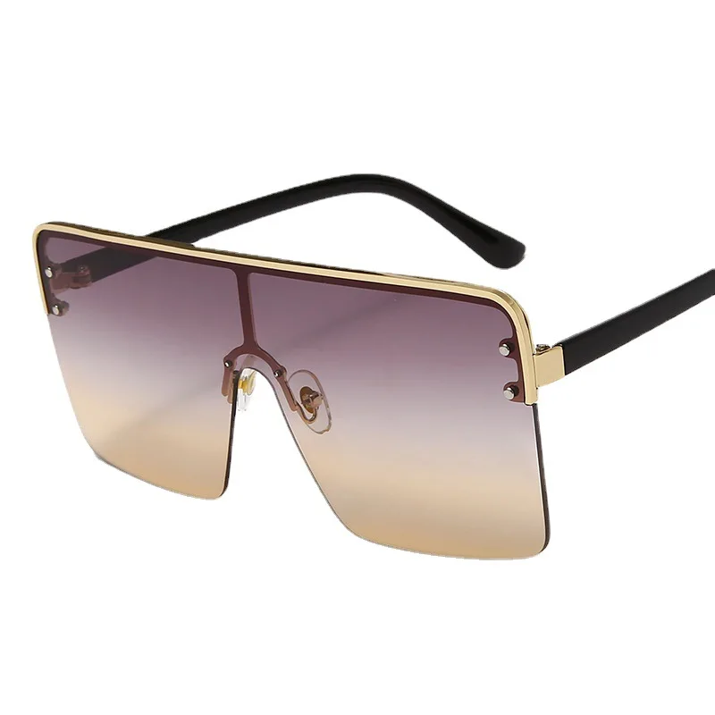 

New women fashion trendy stylish personality square all-in-one UV400 sun glasses metal sunglasses
