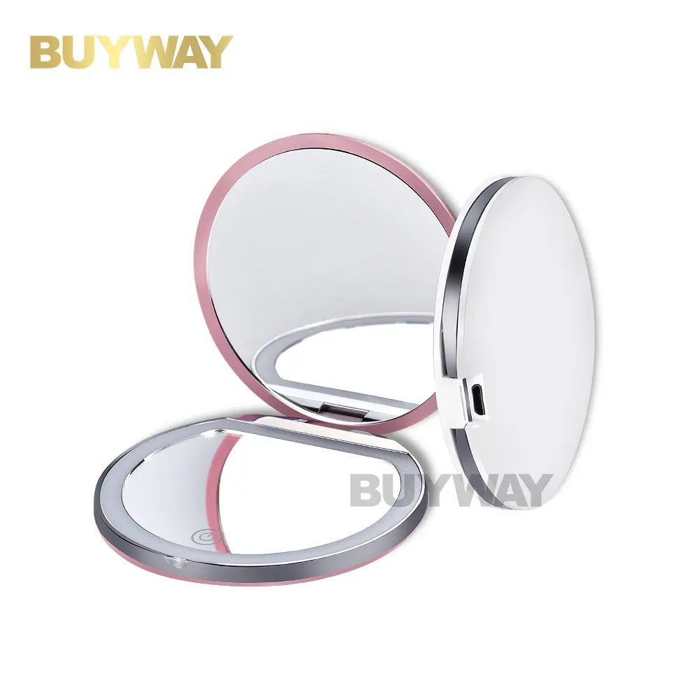 

Portable Mini Double Sides Compact Led Lights Pocket Cosmetic Mirror With 1X 3X Magnifying, Pink, white