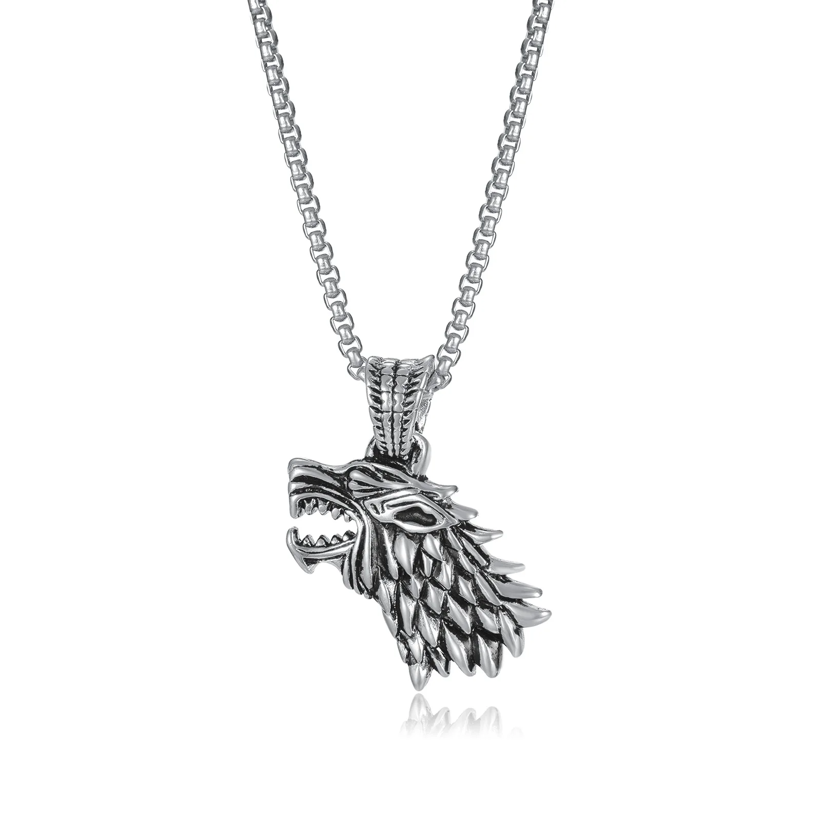 

Wholesale viking jewelry stainless steel punk wolf head necklace men