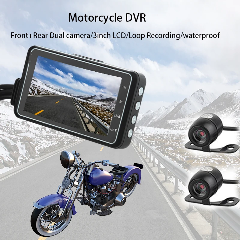 
3inch sports dv 720p dual lens Parking Mode G-sensor waterproof motorcycle dash cam 2 channel Motorbike dvr camera 