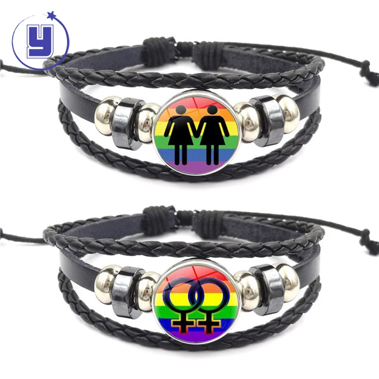 

Wholesale Rainbow Lesbians Bracelet Gay Pride Multilayer Leather Beaded Bracelets