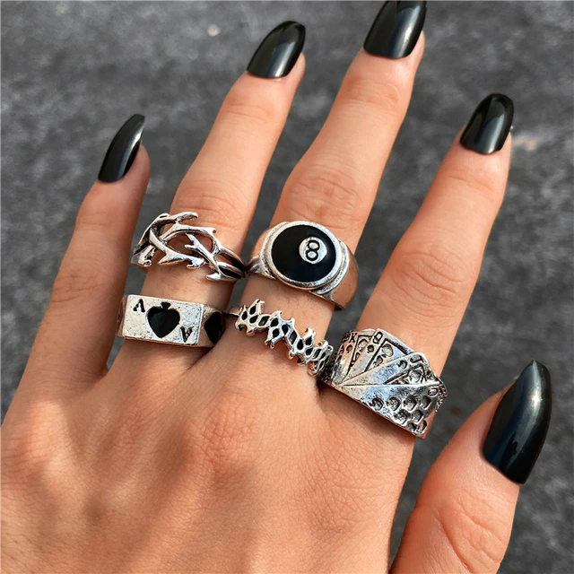 

FINETOO Punk Silver Color Heart Rings Set For Women Men Vintage Moon Star Animal Butterfly Chain Finger Ring Female Male Jewelry, Silver plated