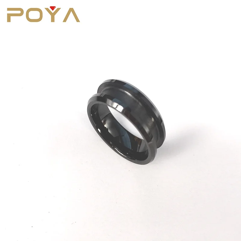 

POYA 8mm Black Ceramic Blank Ring Inlay Men Women High Polished Comfort Fit