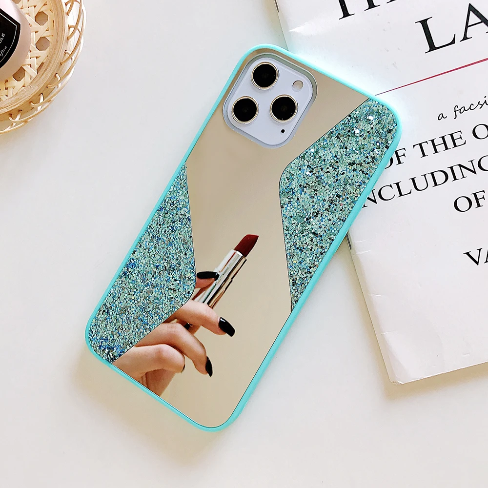 

Luxury Geometric Sequins Makeup Mirror Phone Case for Iphone 11 Pro Max 7 8Plus Xr Xs Max Glitter Soft Tpu Shockproof Back Cover