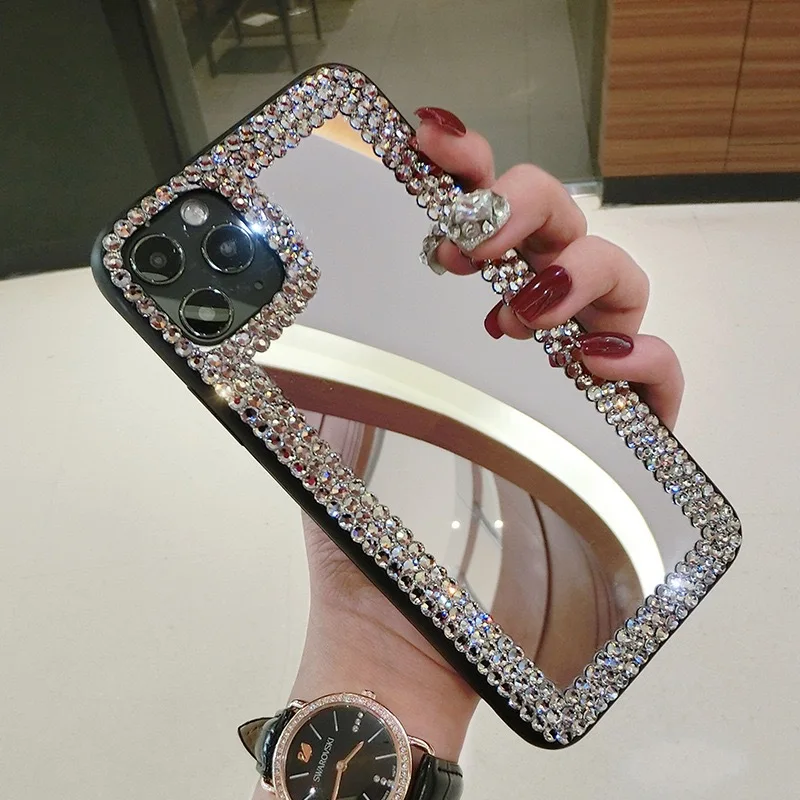 

HOCAYU Luxury Glitter Shine Crystal Diamond Mirror Phone Case For Iphone 11 12 13 Pro Max Xr Xs Max 8 7 Girl Phone Cover, As picture show
