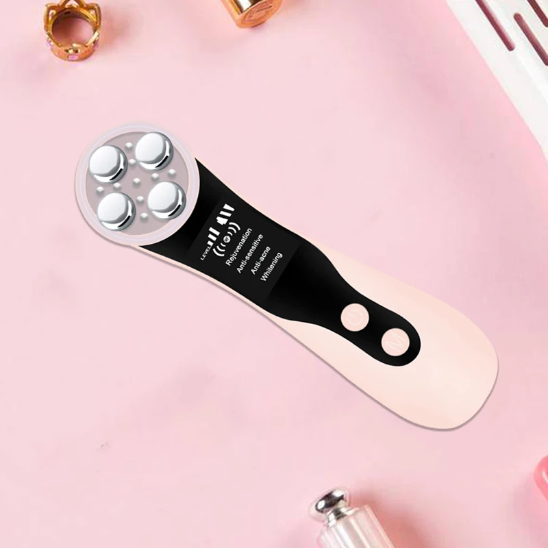 

Radio Frequency Skin Rejuvenation Face Lifting Tightening Wrinkle Removal Anti Aging Beauty Vibrating Massager, White, pink