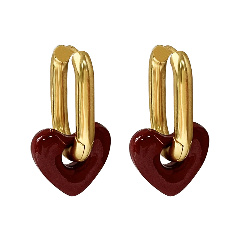 

Hot Designer Earrings Popular Brands Famous 18k Vintage Red Heart Earrings, As picture